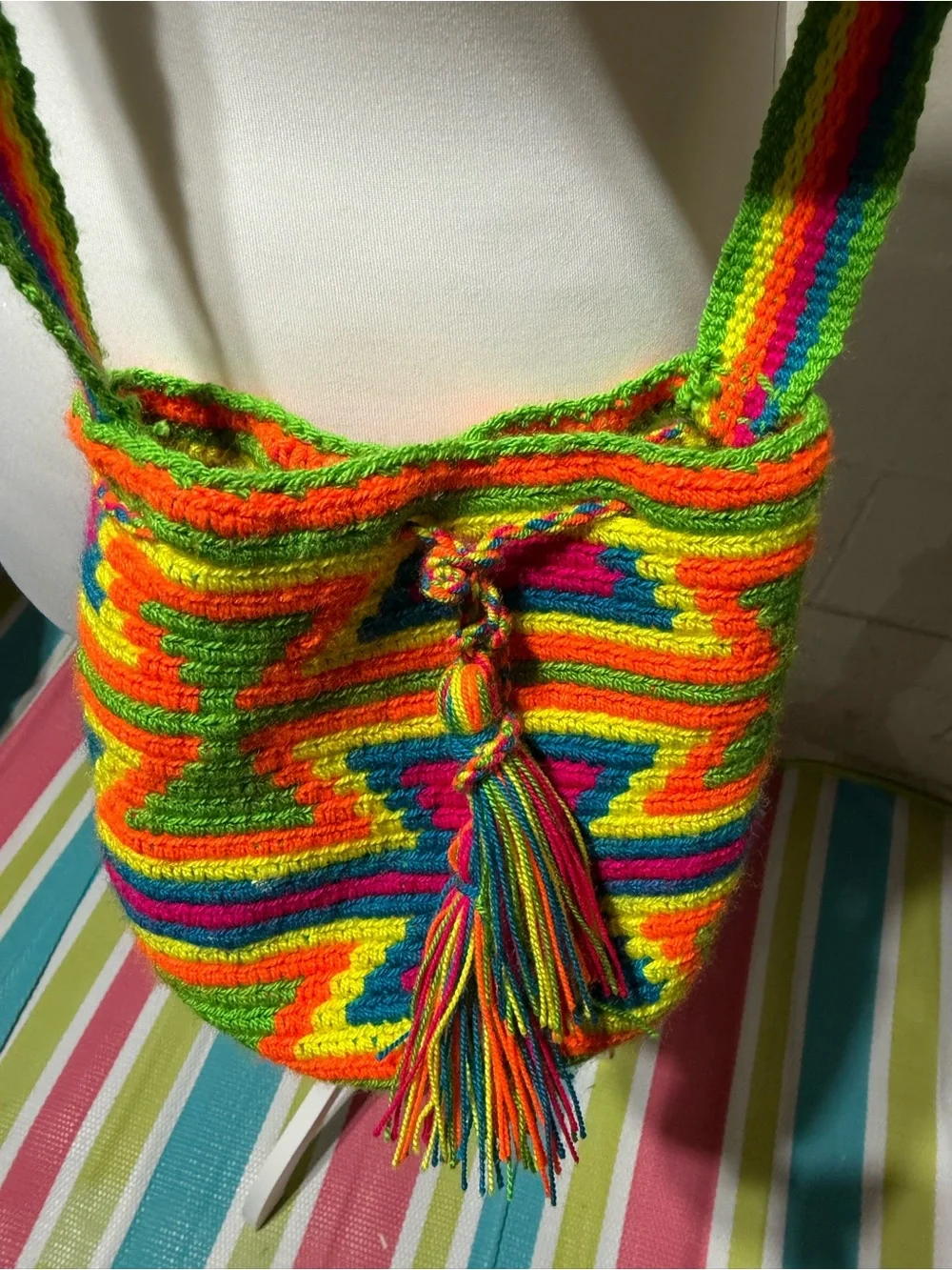 Handwoven Rainbow Crossbody Bucket Bag - Multicolor